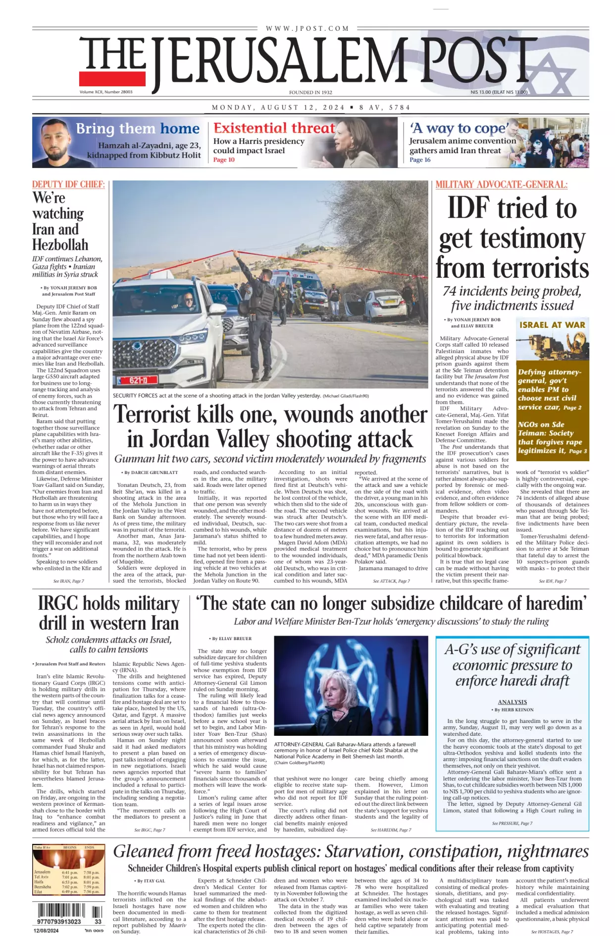 Prima-pagina-the jerusalem post-edizione-di-oggi-12-08-2024